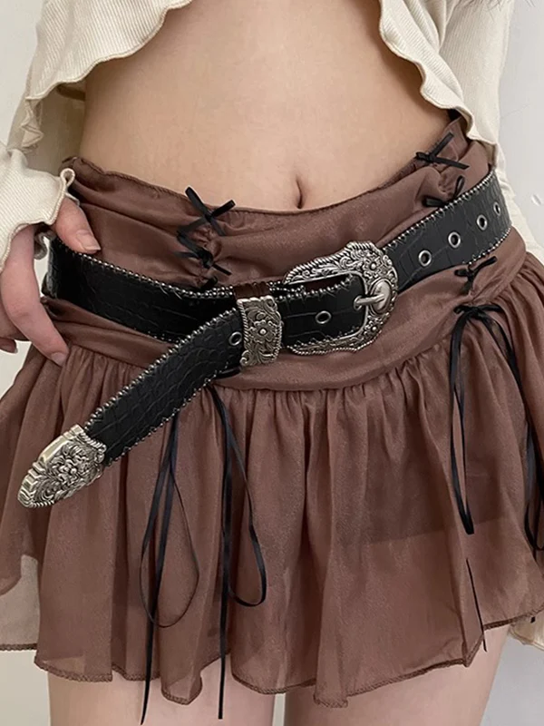 Vintage Engraved Crocodile Pattern Design Buckle Belt - Image 2