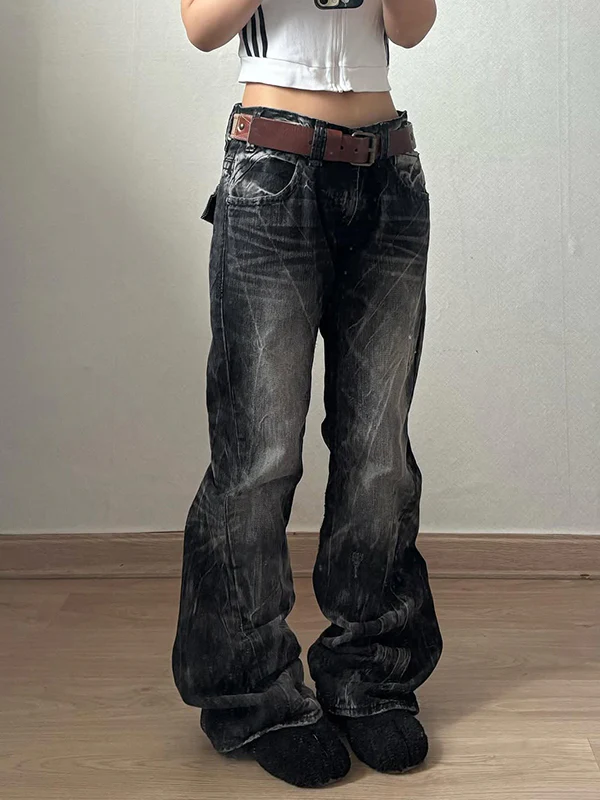 Vintage Lightning Pattern Boyfriend Jeans - Image 2