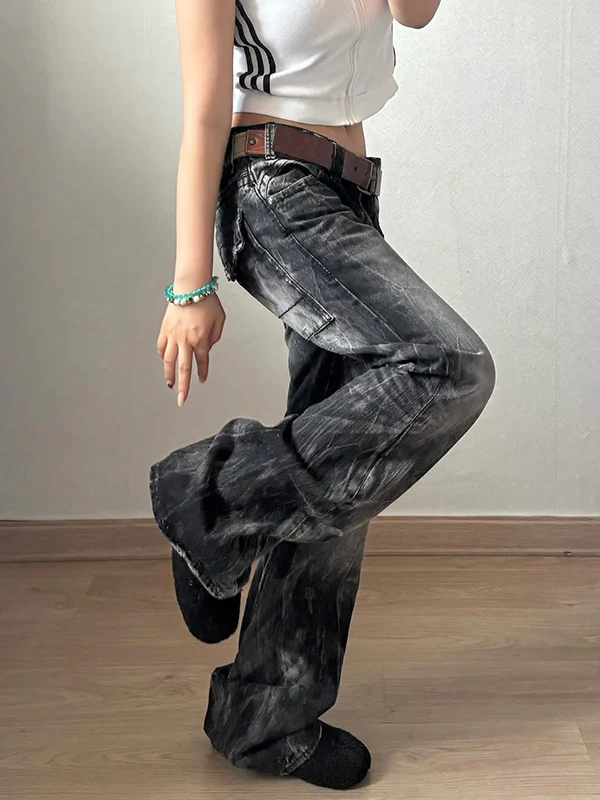 Vintage Lightning Pattern Boyfriend Jeans - Image 3