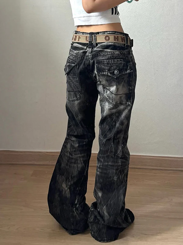 Vintage Lightning Pattern Boyfriend Jeans - Image 4