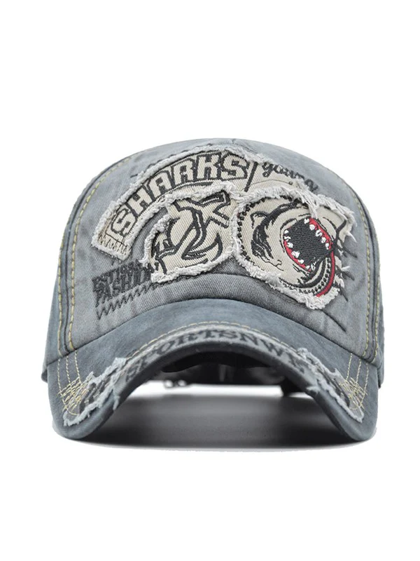 Vintage Shark Embroidered Distressed Baseball Cap - Image 10