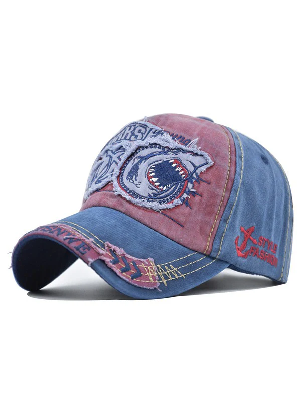 Vintage Shark Embroidered Distressed Baseball Cap - Image 16