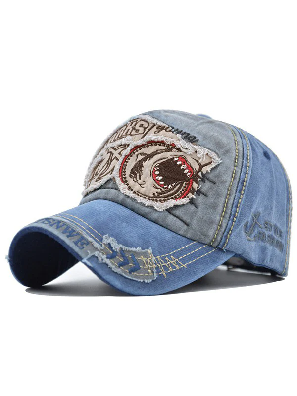 Vintage Shark Embroidered Distressed Baseball Cap - Image 18