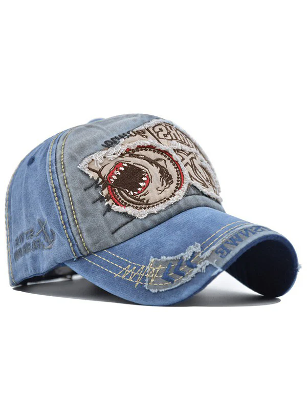 Vintage Shark Embroidered Distressed Baseball Cap - Image 19