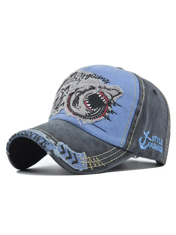 Vintage Shark Embroidered Distressed Baseball Cap - Image 2