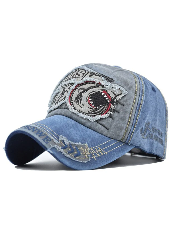 Vintage Shark Embroidered Distressed Baseball Cap - Image 3