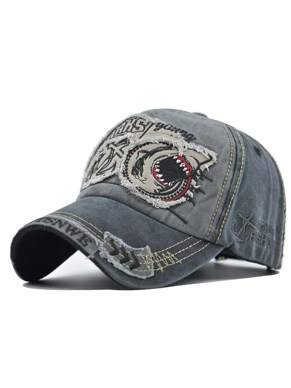 Vintage Shark Embroidered Distressed Baseball Cap - Image 4