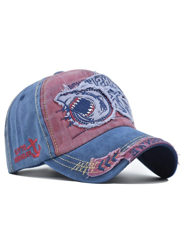 Vintage Shark Embroidered Distressed Baseball Cap - Image 5