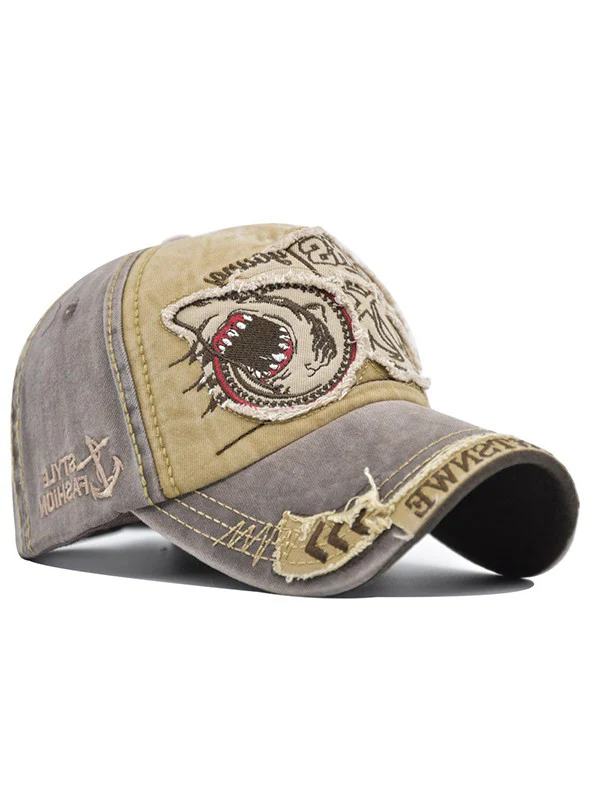 Vintage Shark Embroidered Distressed Baseball Cap - Image 6