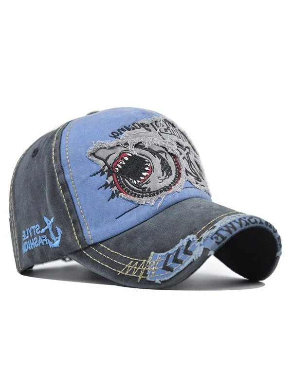 Vintage Shark Embroidered Distressed Baseball Cap - Image 7
