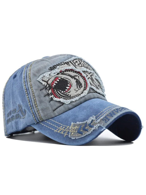 Vintage Shark Embroidered Distressed Baseball Cap - Image 8
