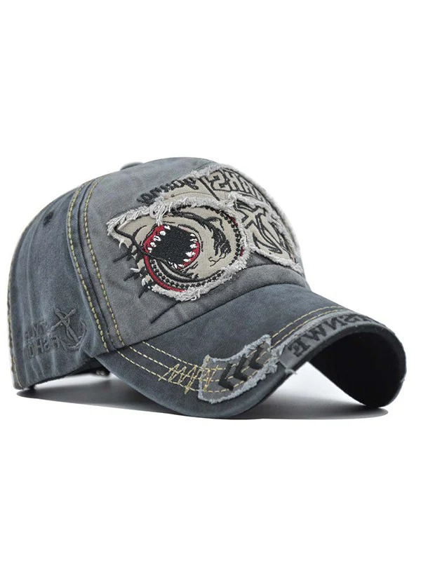 Vintage Shark Embroidered Distressed Baseball Cap - Image 9
