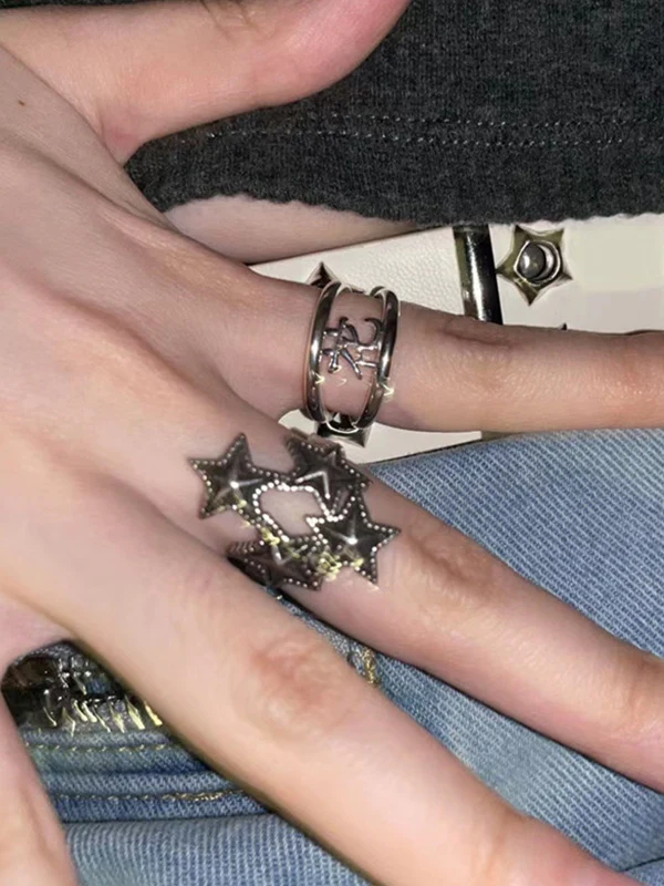 Vintage Silver Star Cuff Ring - Image 3