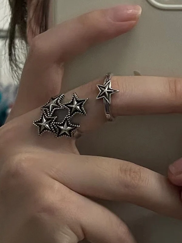 Vintage Silver Star Cuff Ring - Image 4