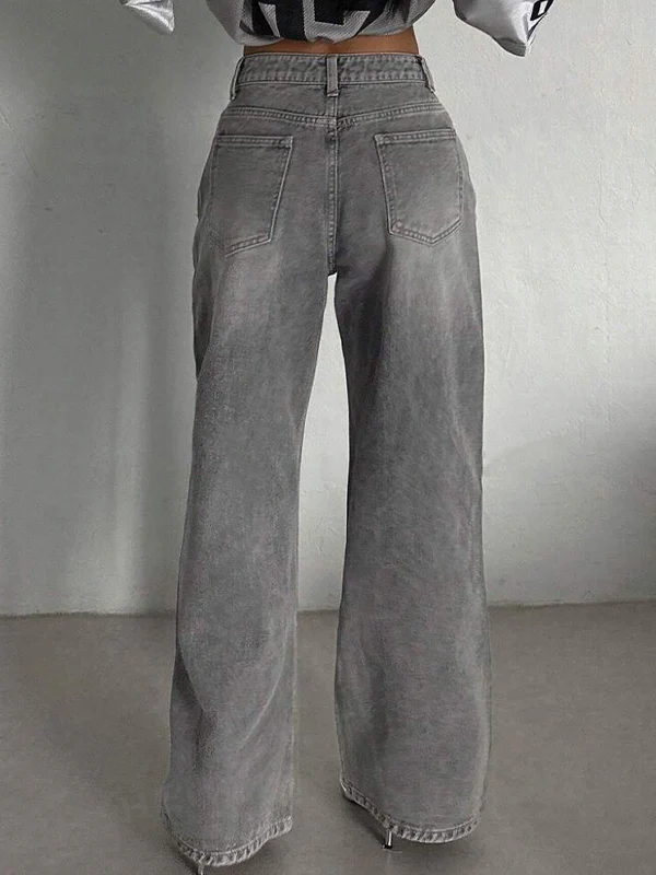 Vintage Washed Straight Wide Leg Jeans - Image 2