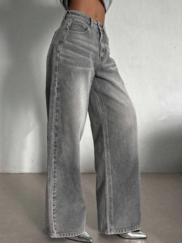 Vintage Washed Straight Wide Leg Jeans - Image 3