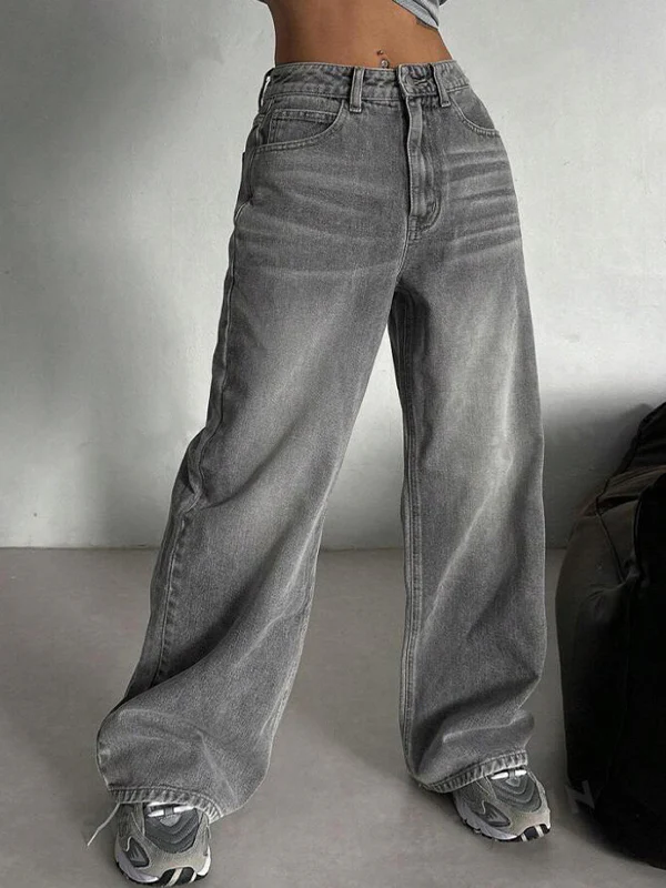 Vintage Washed Straight Wide Leg Jeans - Image 4