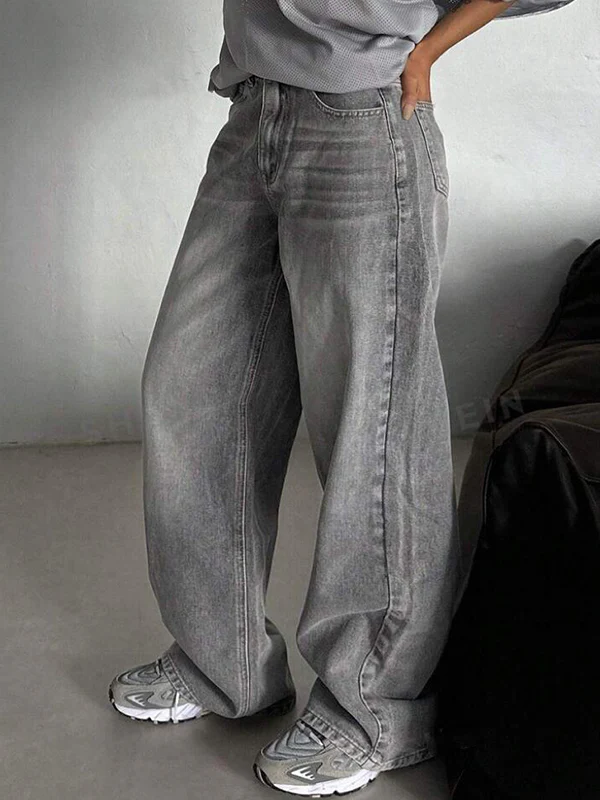 Vintage Washed Straight Wide Leg Jeans - Image 5