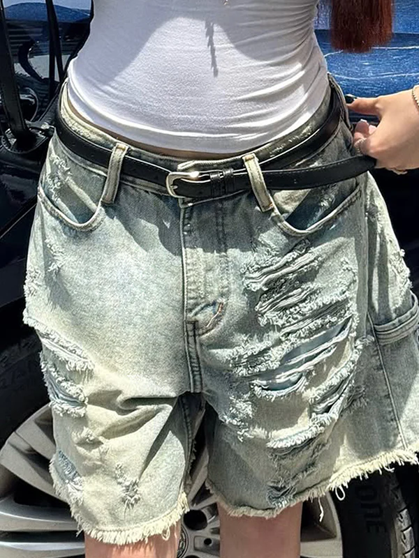 Vintage Style Wash Denim Shorts - Image 2