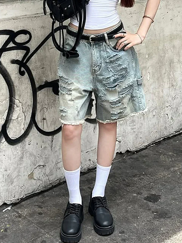 Vintage Style Wash Denim Shorts - Image 3