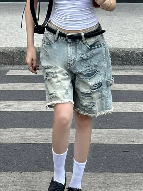Vintage Style Wash Denim Shorts - Image 4