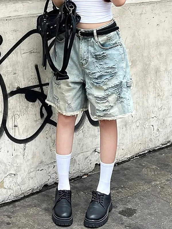 Vintage Style Wash Denim Shorts - Image 5