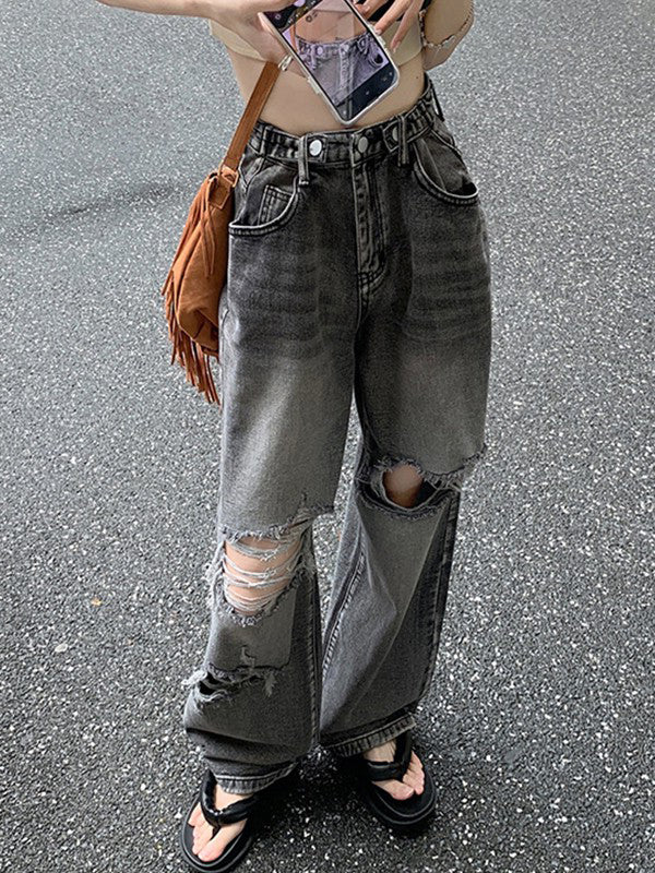 Vintage Wash Distressed Ripped Jeans - Image 4