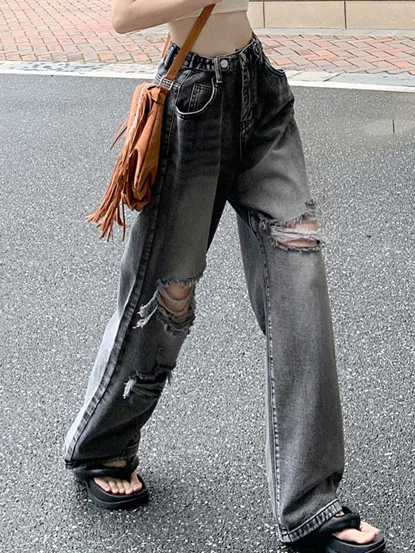 Vintage Wash Distressed Ripped Jeans - Image 5