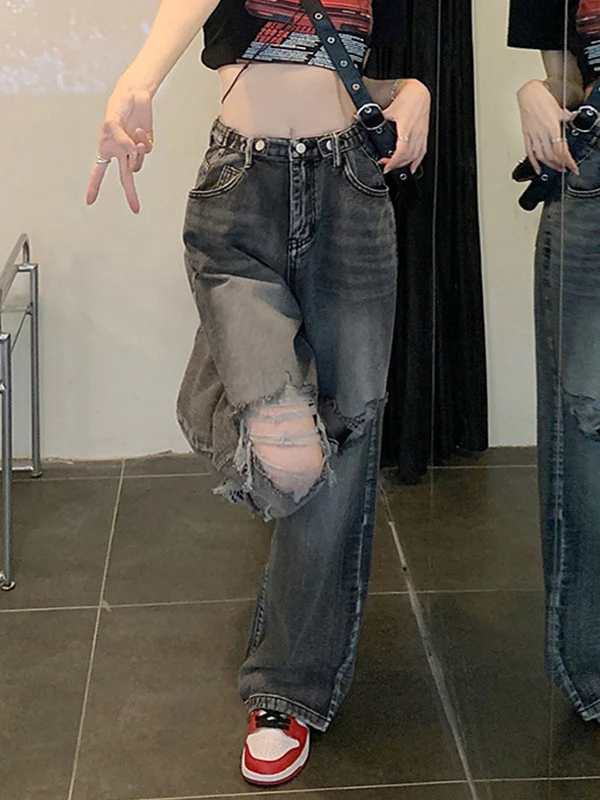 Vintage Wash Distressed Ripped Jeans - Image 6