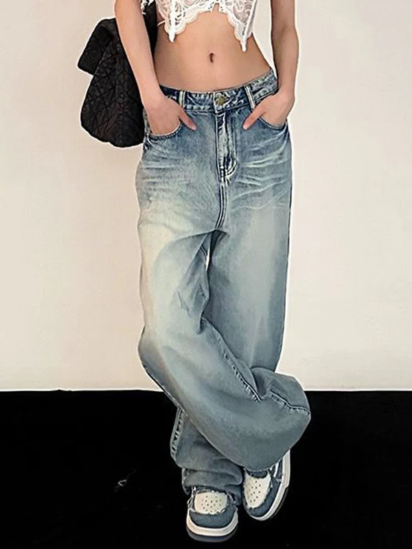 Vintage Washed Mopping Loose Boyfriend Jeans - Image 5