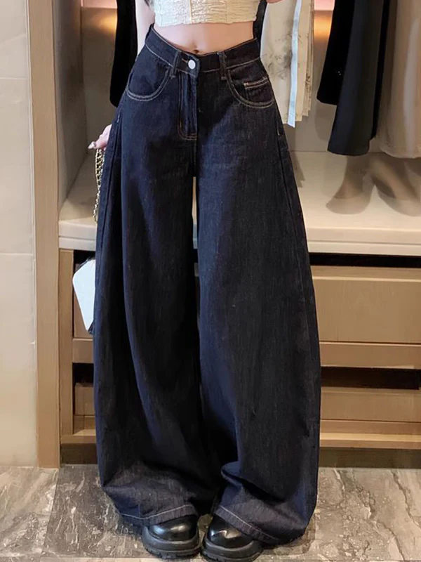 Vintage Washed Wide Legs Boyfriend Jeans - Image 2