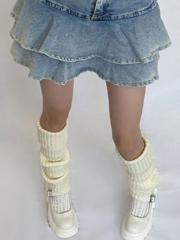 Warm Solid Color Ribbed Knit Leg Warmer - Image 10