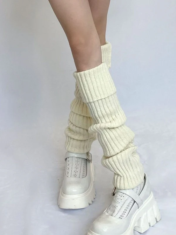 Warm Solid Color Ribbed Knit Leg Warmer - Image 11