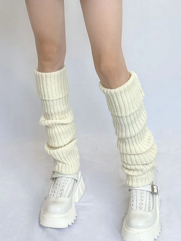 Warm Solid Color Ribbed Knit Leg Warmer - Image 12