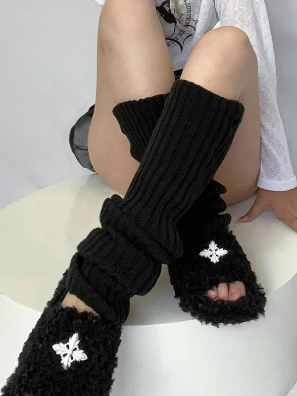 Warm Solid Color Ribbed Knit Leg Warmer - Image 13