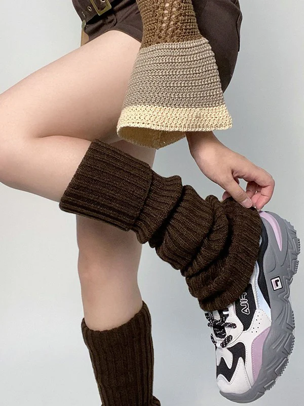 Warm Solid Color Ribbed Knit Leg Warmer - Image 4