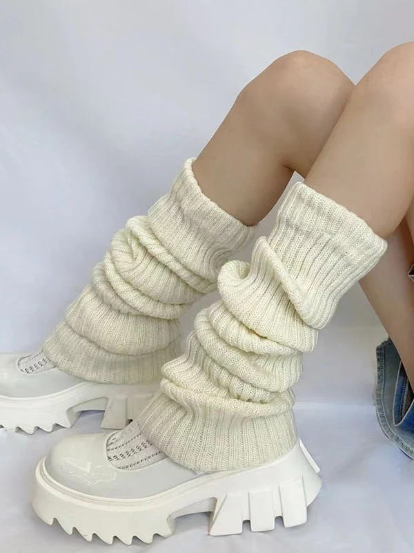 Warm Solid Color Ribbed Knit Leg Warmer - Image 5