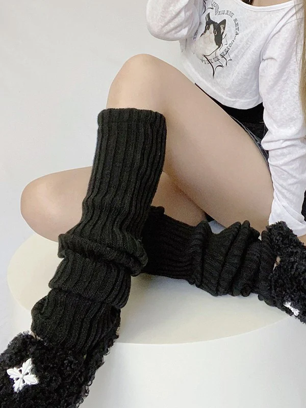 Warm Solid Color Ribbed Knit Leg Warmer - Image 6
