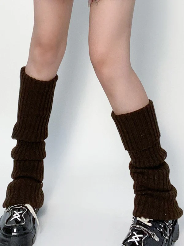 Warm Solid Color Ribbed Knit Leg Warmer - Image 8
