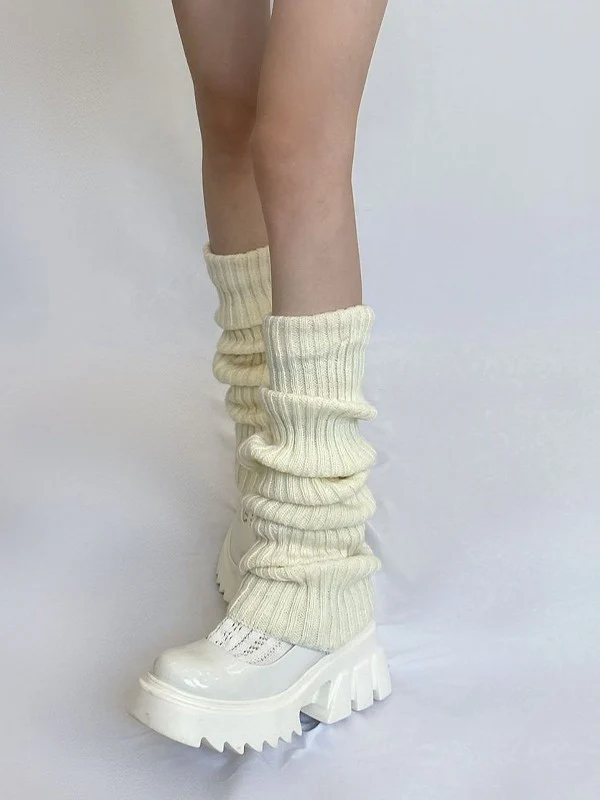 Warm Solid Color Ribbed Knit Leg Warmer - Image 9