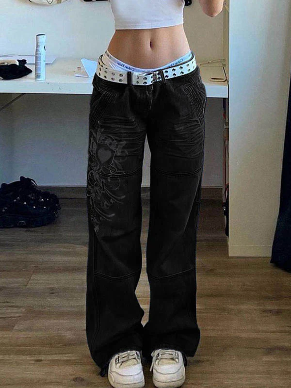 Washed Heart Pattern Cargo Jeans - Image 10