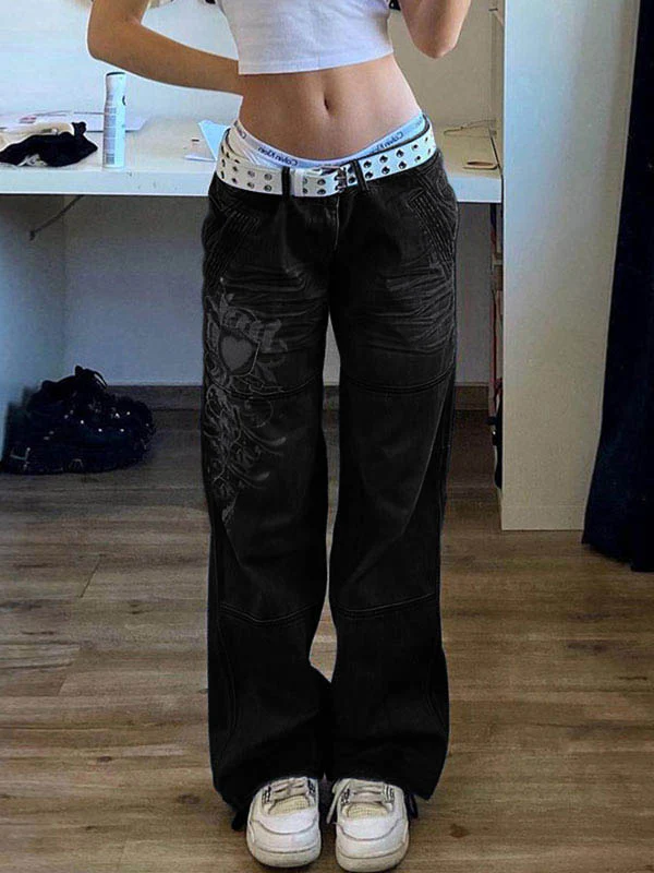 Washed Heart Pattern Cargo Jeans - Image 11