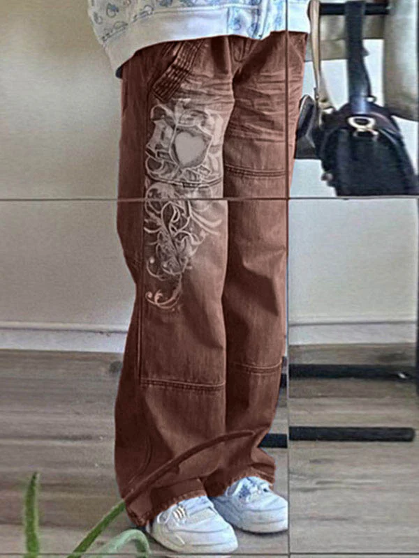 Washed Heart Pattern Cargo Jeans - Image 15