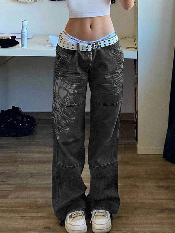Washed Heart Pattern Cargo Jeans - Image 18