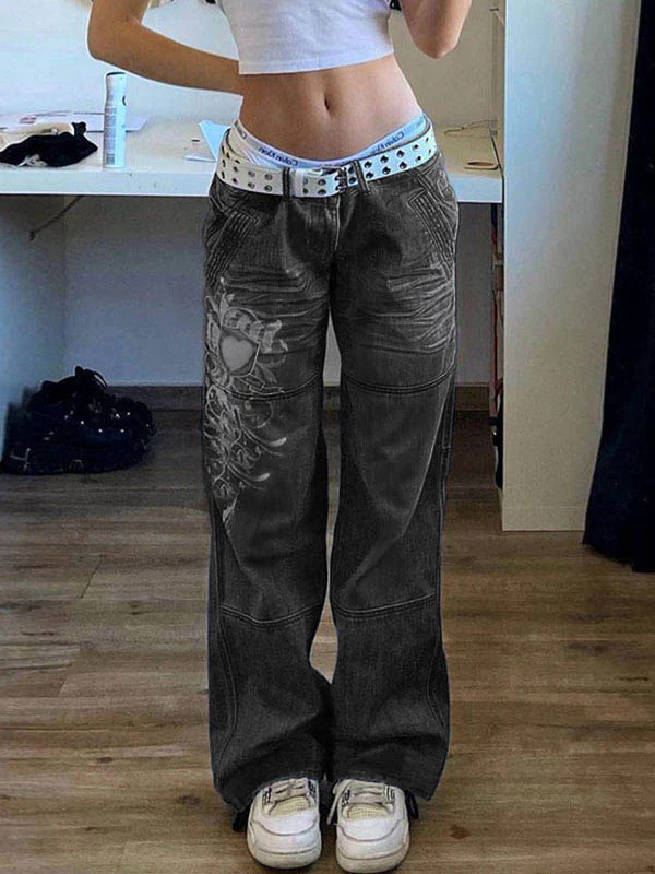 Washed Heart Pattern Cargo Jeans - Image 20