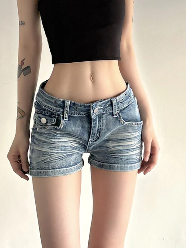 Washed-Out Aged Denim Shorts - Image 4