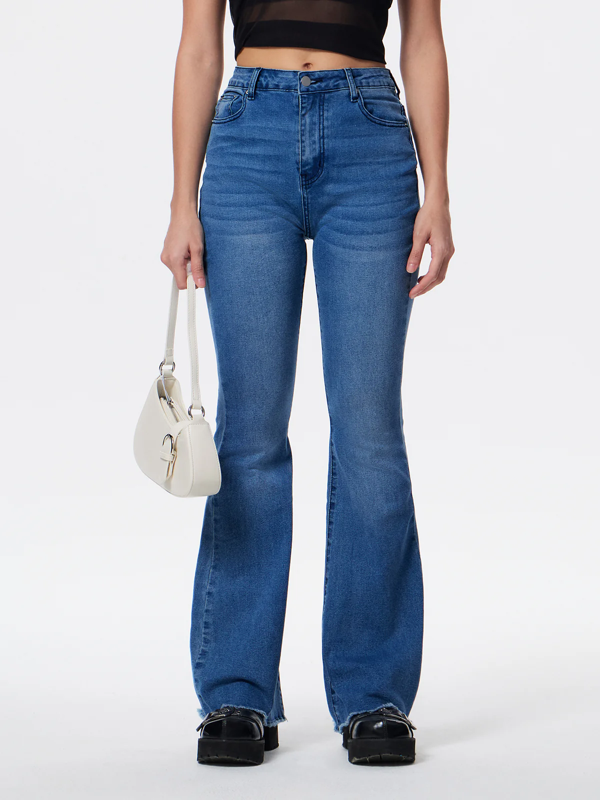 Washed Push Up Flare Leg Jeans