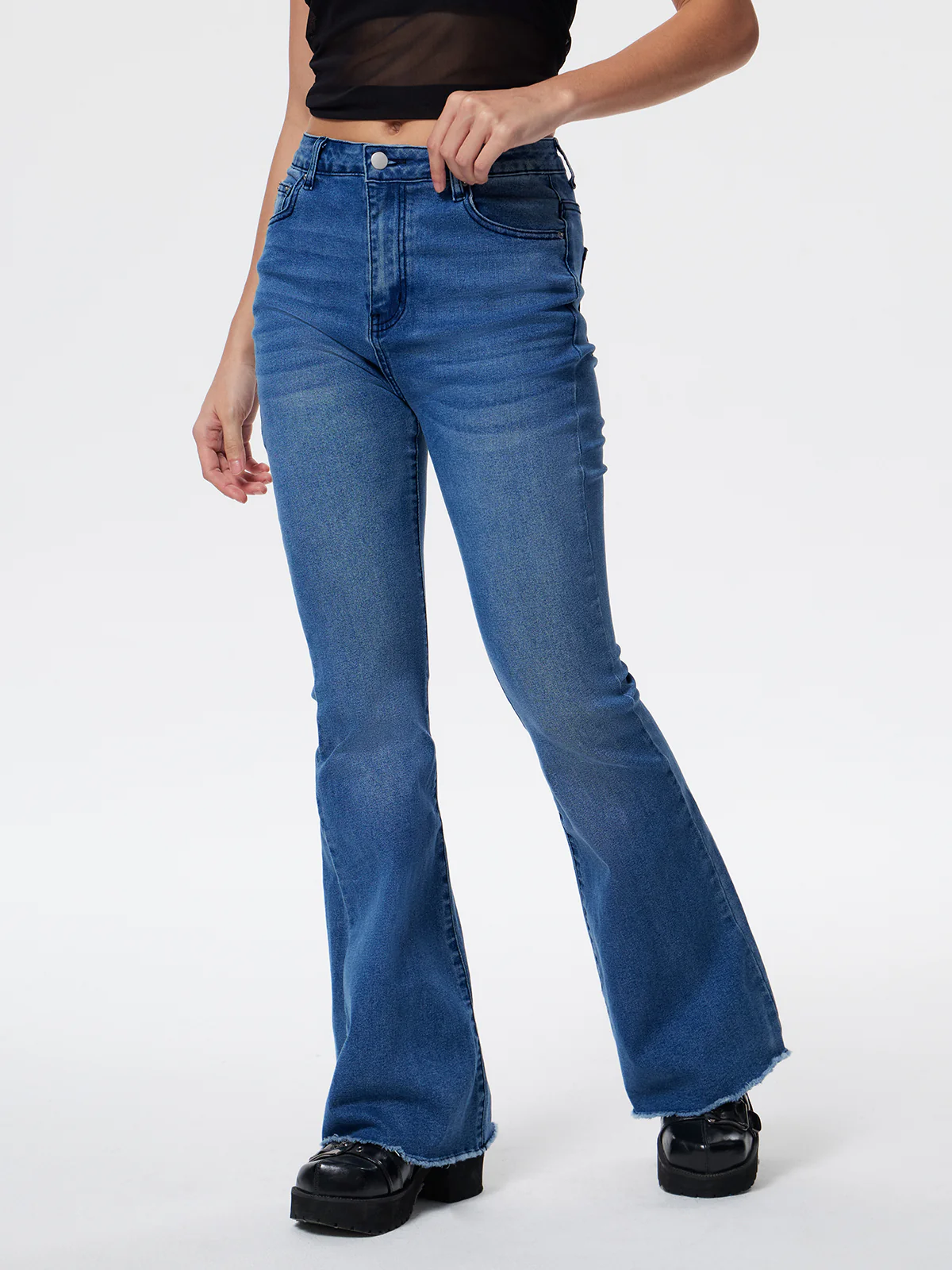 Washed Push Up Flare Leg Jeans - Image 4