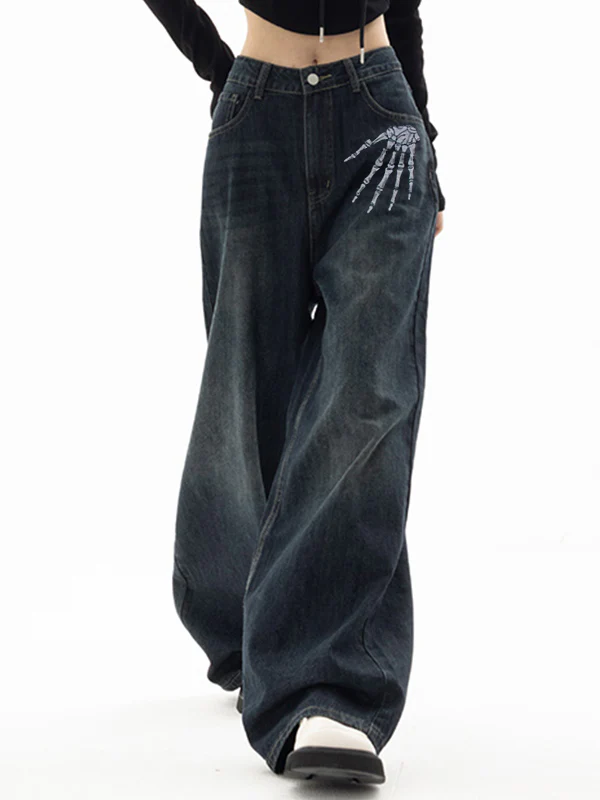 Washed Skull Print Boyfriend Jeans - Image 2
