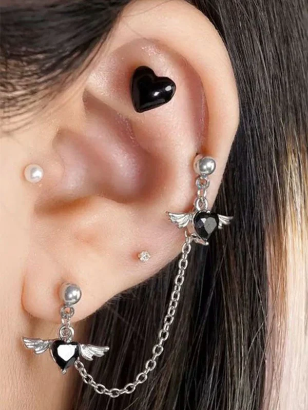 Winged Heart Charm Chain Earrings - Image 5